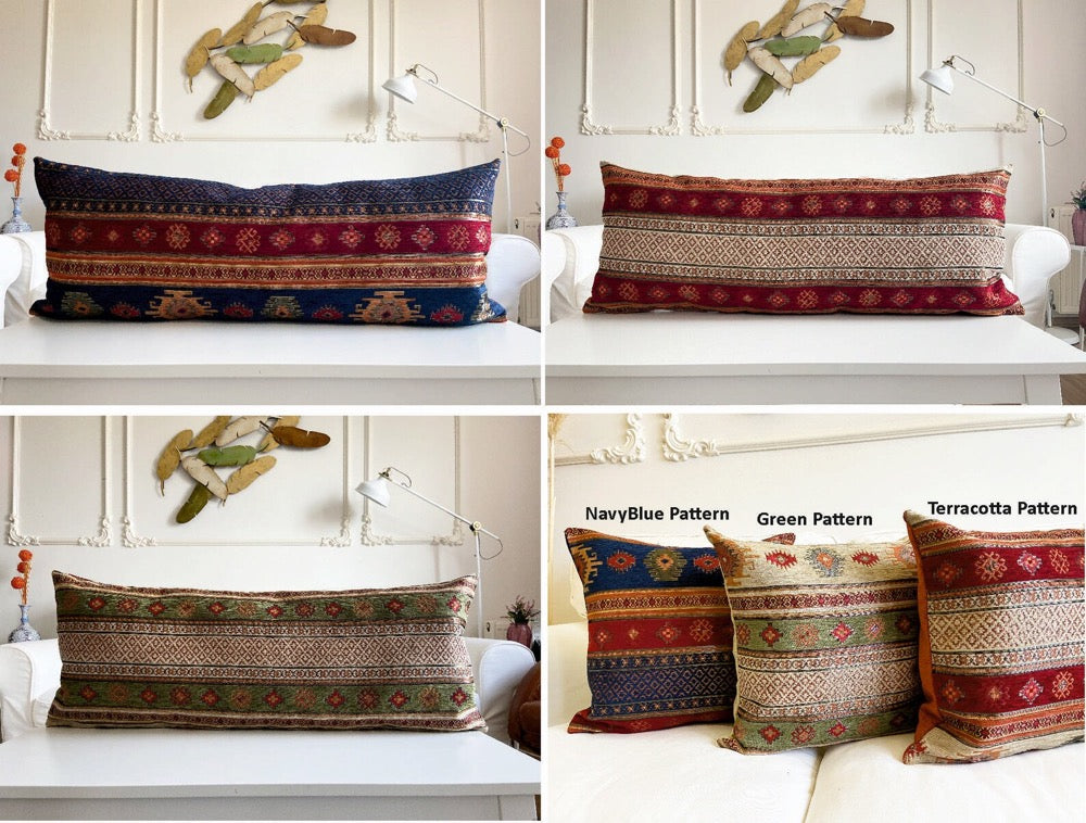 Rug Pattern Pillow Cover: Navy Blue Chenille Decorative Cushion