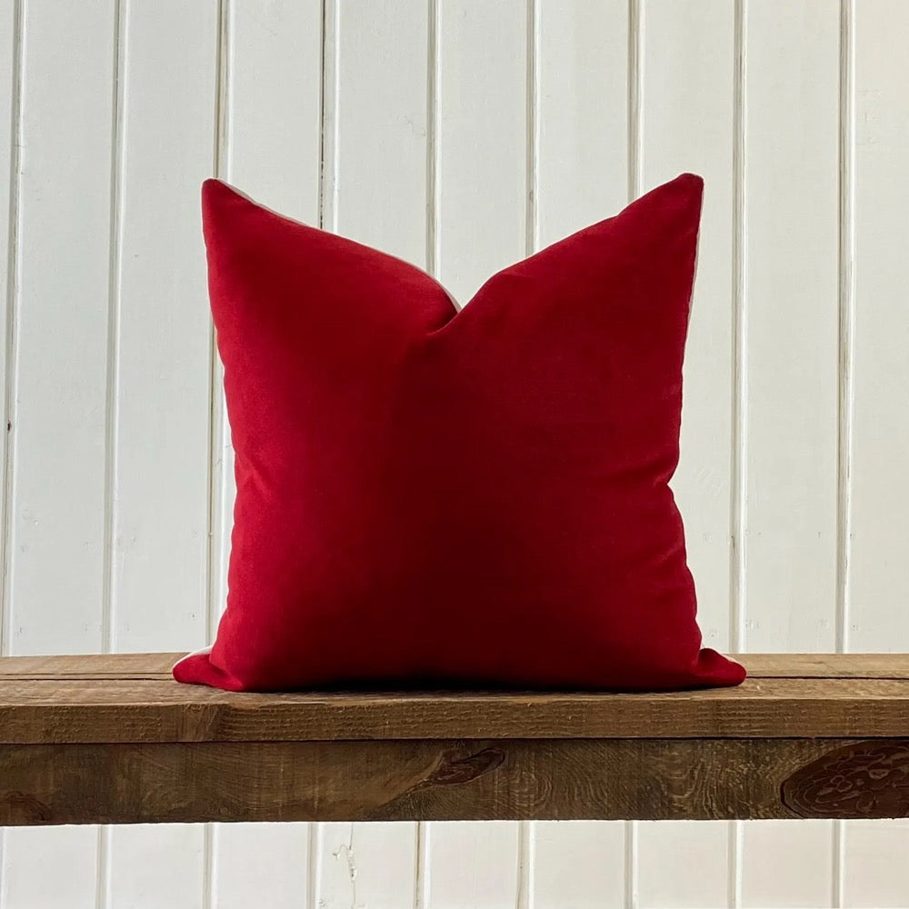 Red Matte Velvet Throw Pillow, Custom Lumbar Cushion with Insert, Modern Soft Home Decor