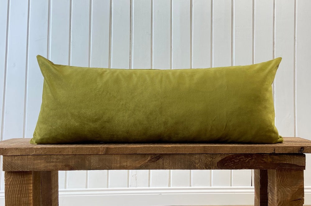 Green Velvet Lumbar Pillow Cover: Long Body Pillow, Decorative Accent