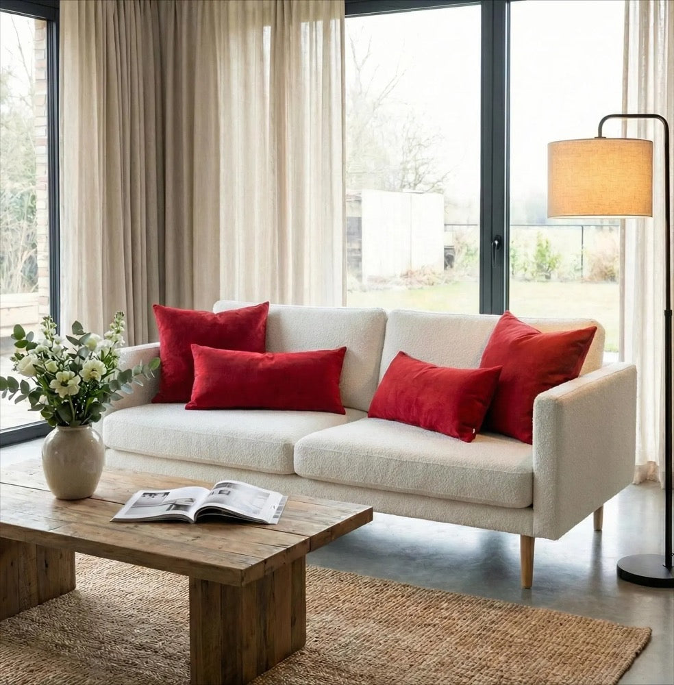 Red Matte Velvet Throw Pillow, Custom Lumbar Cushion with Insert, Modern Soft Home Decor