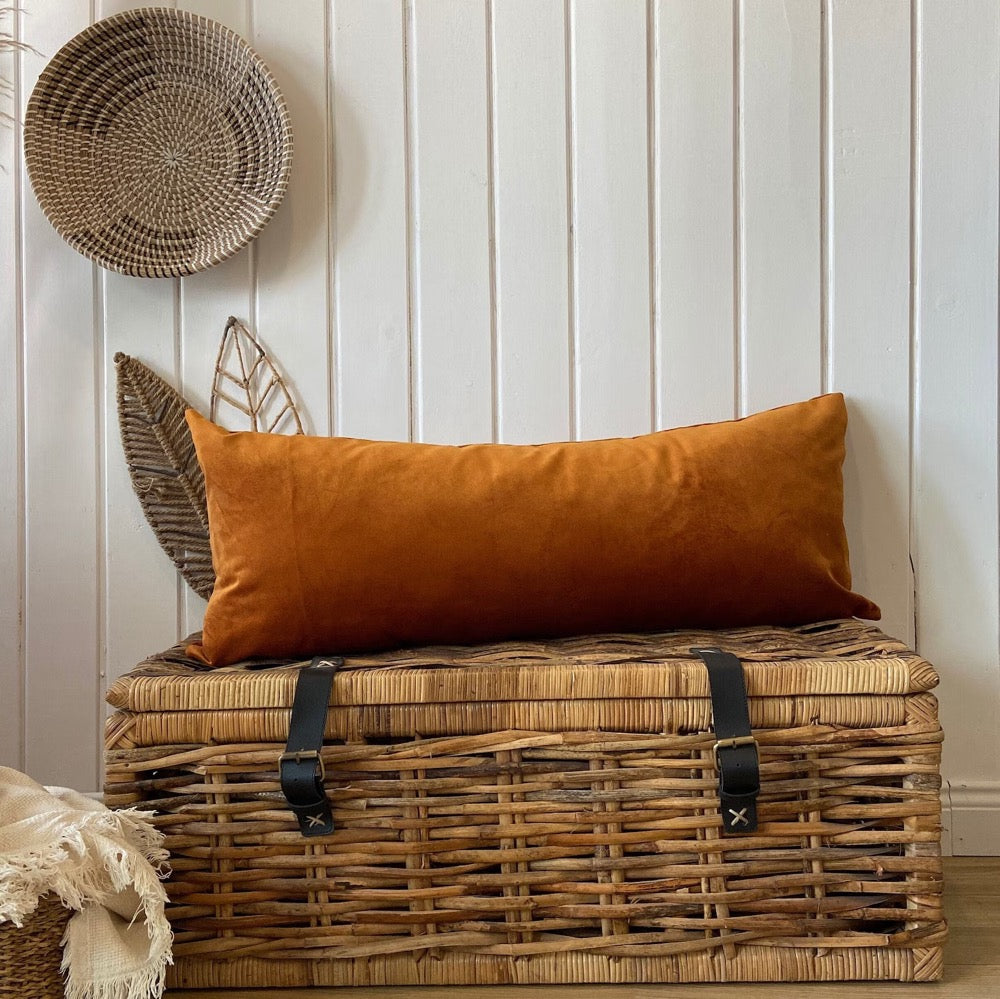 Burnt Orange Velvet Lumbar Pillow Cover: Extra Long Body Pillow