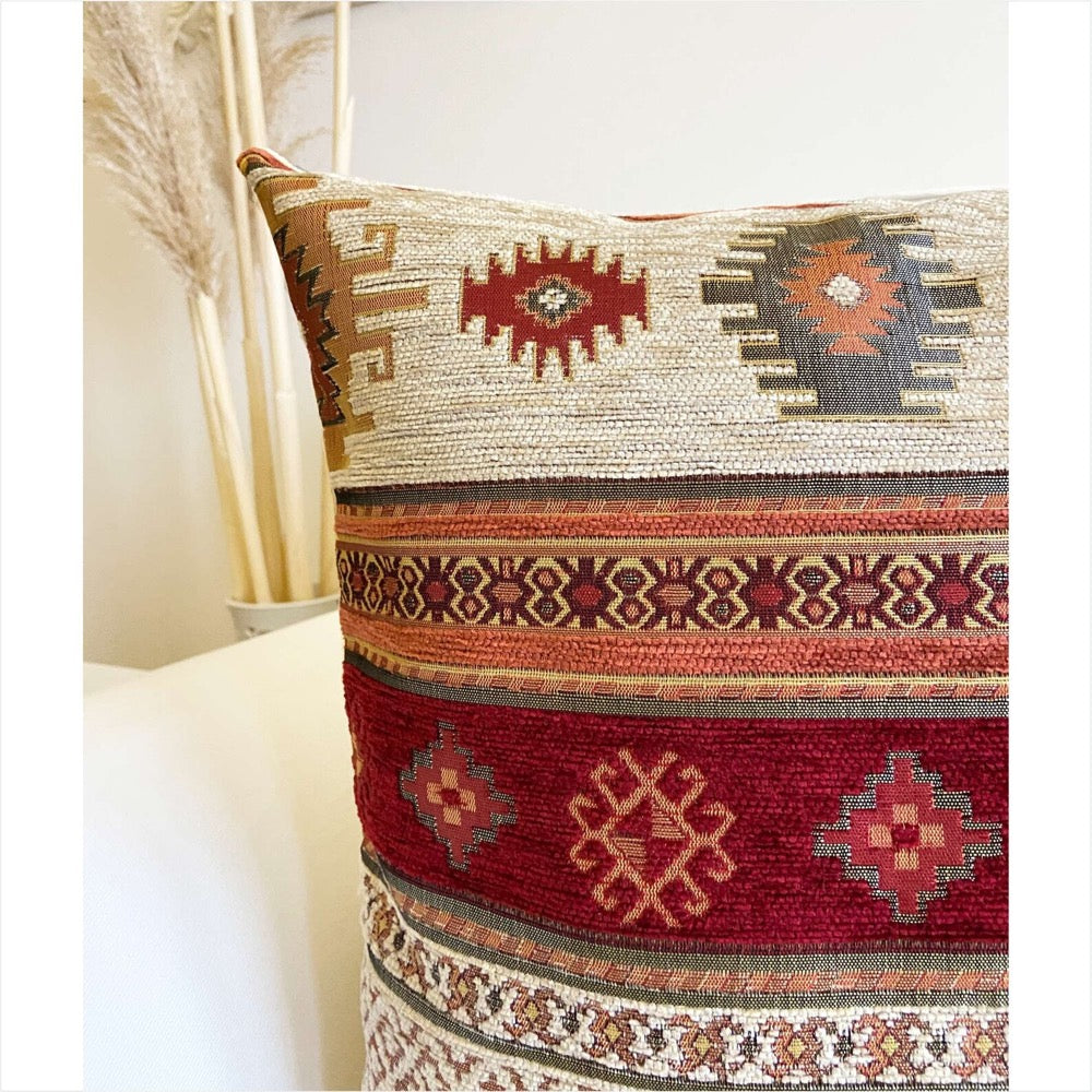 Rug Pattern Pillow Cover: Navy Blue Chenille Decorative Cushion