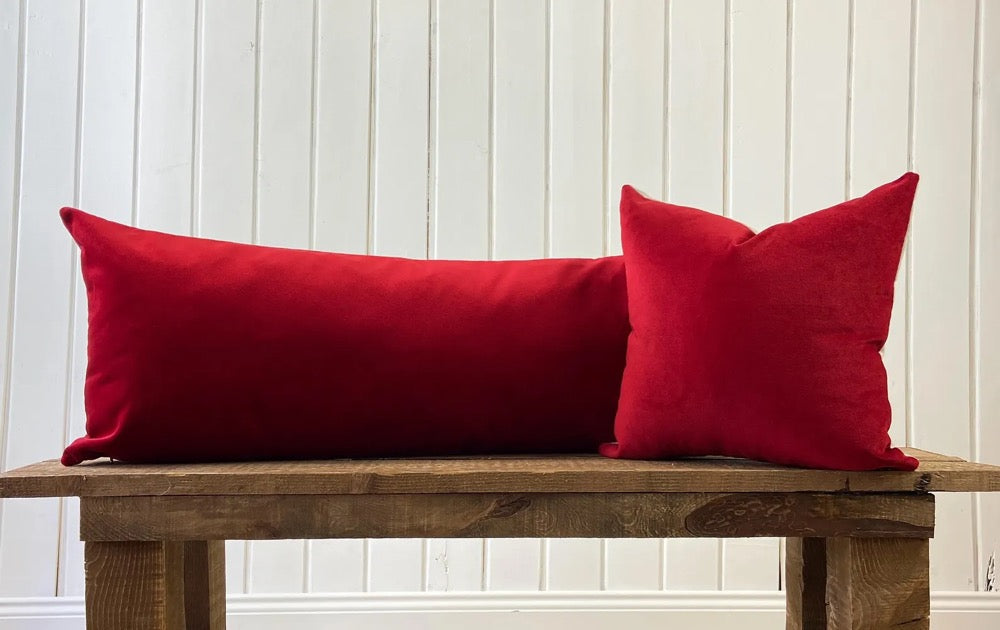 Red Matte Velvet Throw Pillow, Custom Lumbar Cushion with Insert, Modern Soft Home Decor
