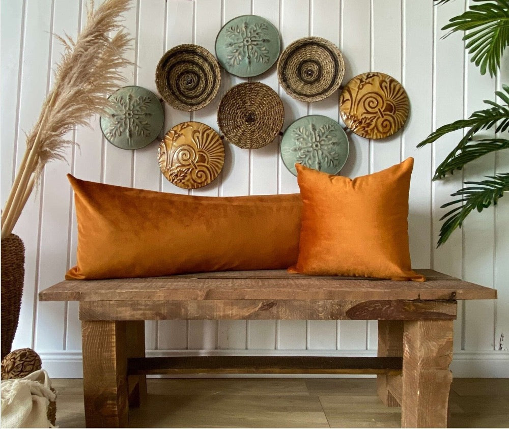Burnt Orange Velvet Lumbar Pillow Cover: Extra Long Body Pillow