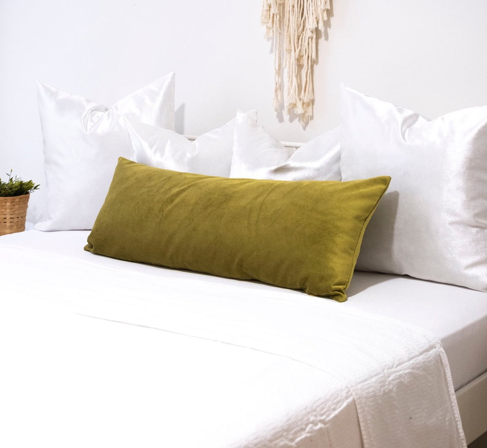 Green Velvet Lumbar Pillow Cover: Long Body Pillow, Decorative Accent