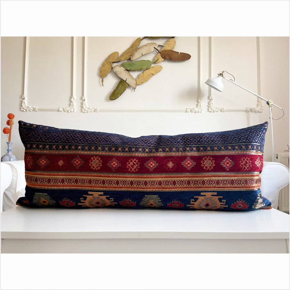 Rug Pattern Pillow Cover: Navy Blue Chenille Decorative Cushion