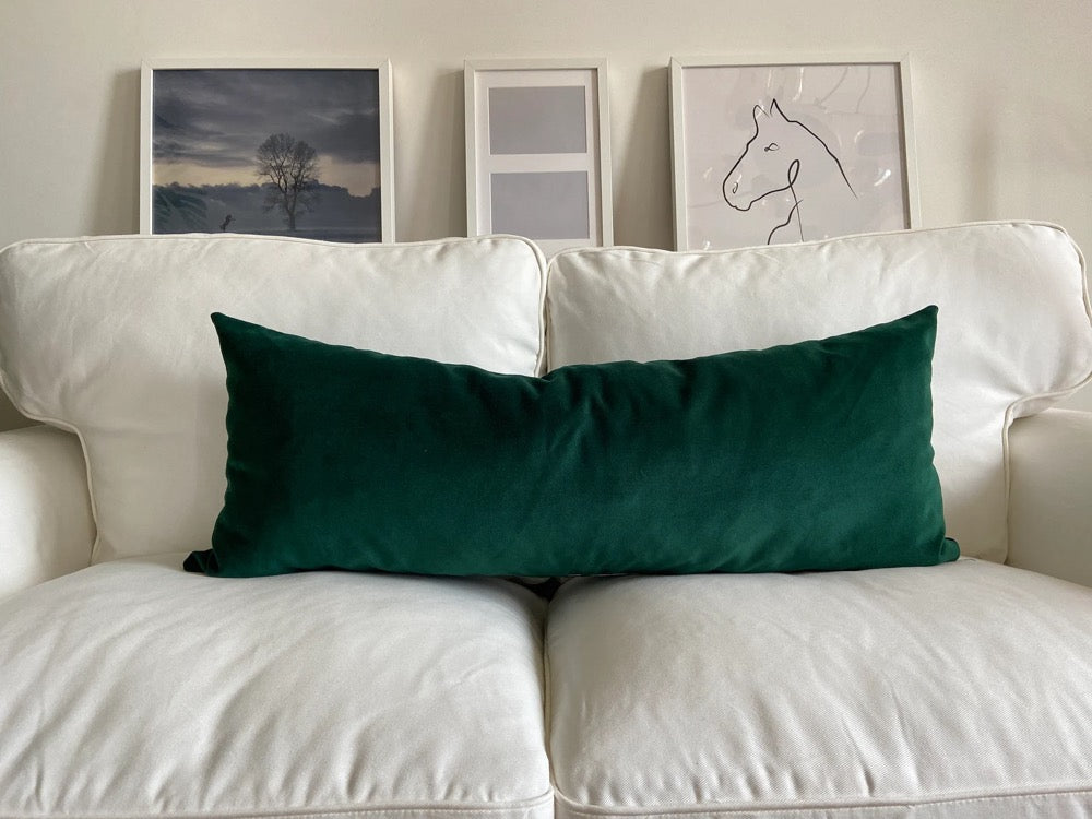 Emerald Green Velvet Lumbar Pillow Cover, Decorative Couch Pillow